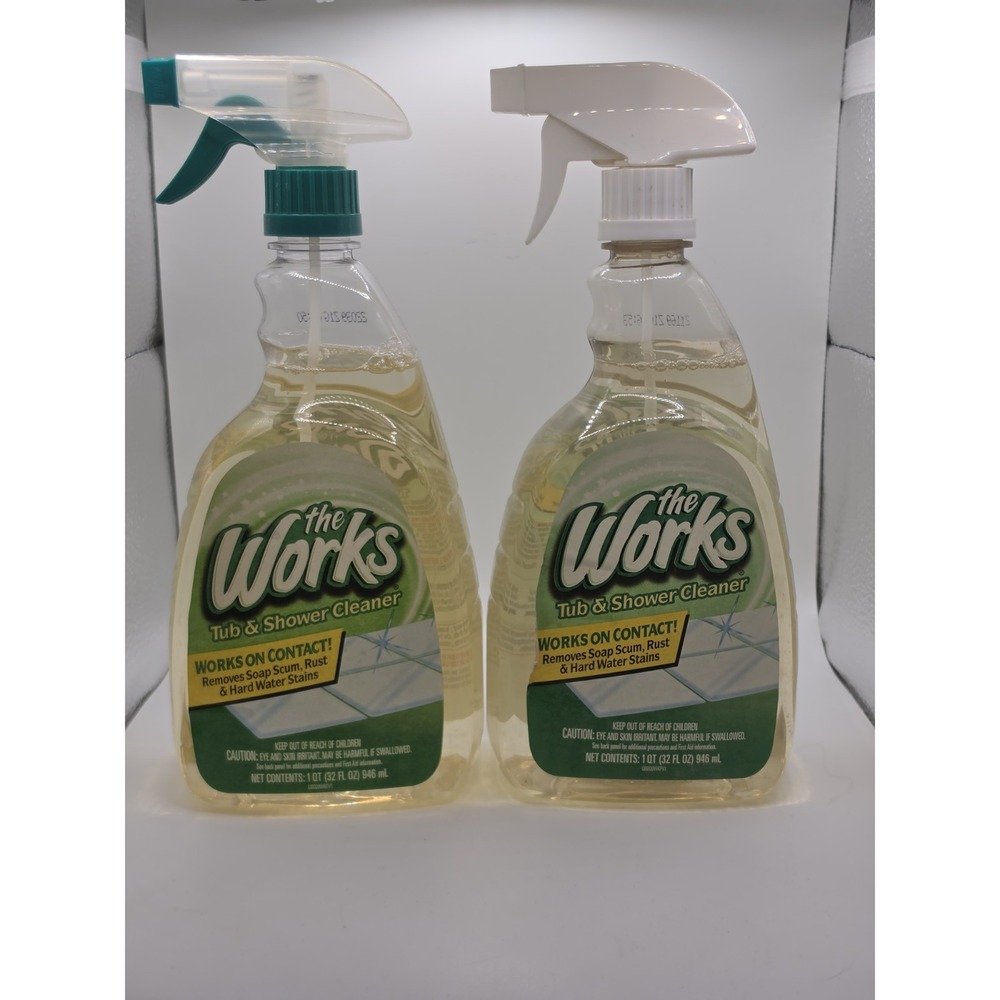 2 NEW The Works TUB SHOWER Cleaner SPRAY 32 oz Ea Soap Scum Rust Discontinued